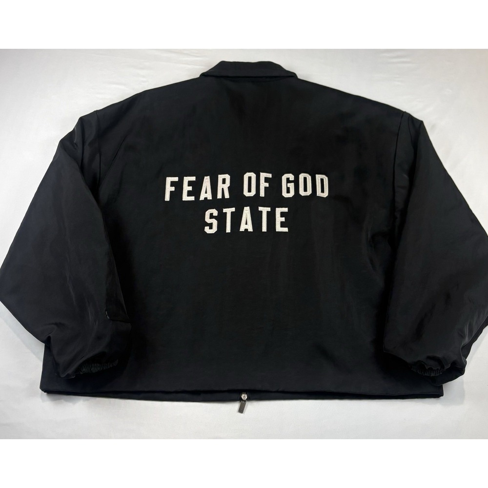 Fear Of God Essentials Mens Medium Black Textured Nylon Trucker Jacket